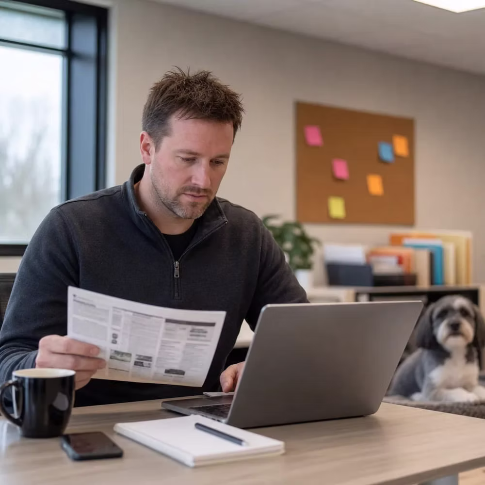 Consultant checking business documents
